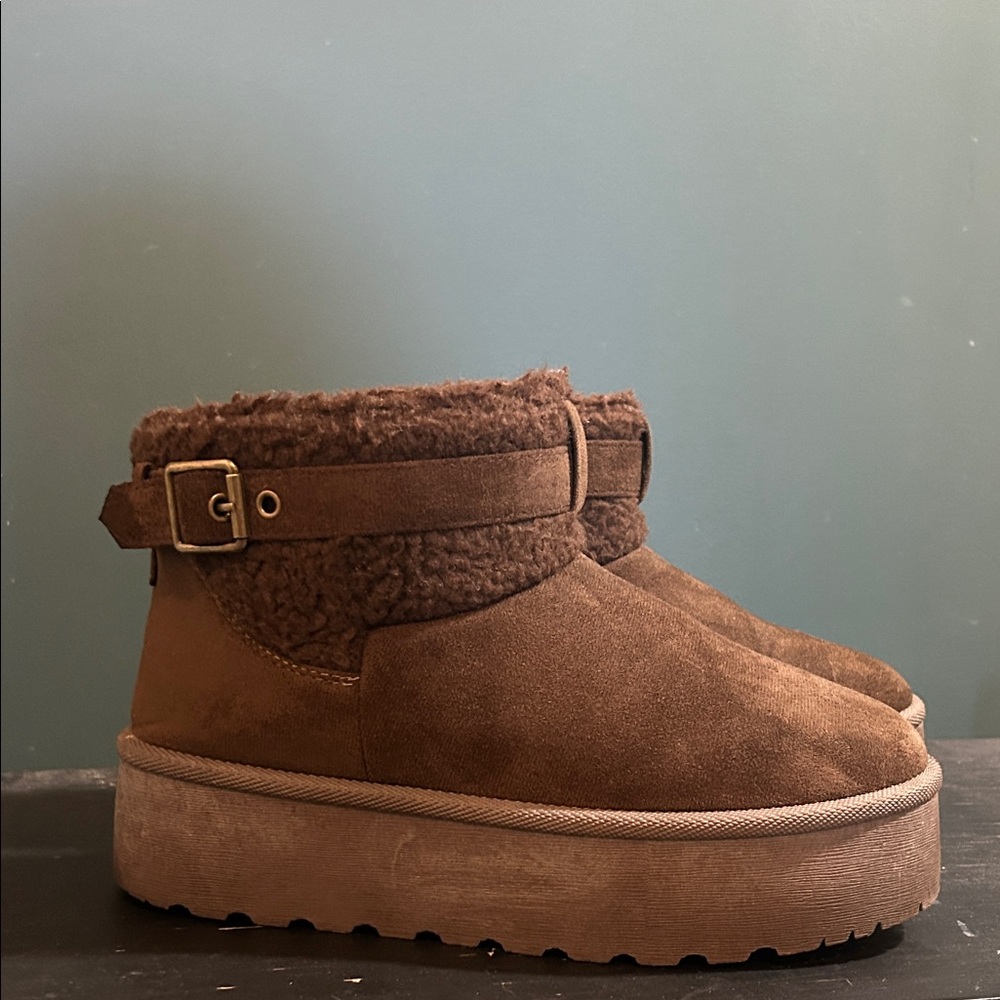 Brown Suede Ankle Boots with Buckle